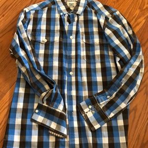 Men’s blue, white and chocolate brown button down